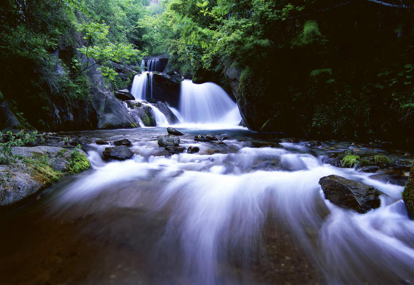 无人,横图,室外,白天,长时间曝光,仰视,旅游,度假,河流,石头,美景,瀑布,森林,树林,水,植物,中国,亚洲,飞溅,溅,石子,液体,河水,景观,水滴,水流,娱乐,水珠,树,树木,绿色,自然,享受,休闲,景色,放松,生长,成长,喷洒,自然风光,曝光,东亚,湖北,湖北省,神农架,中华人民共和国,华中地区,鄂,跌水,石块,岩石,彩图,低角度拍摄,华中屋脊,神农架林区,神农架自然保护区,林区