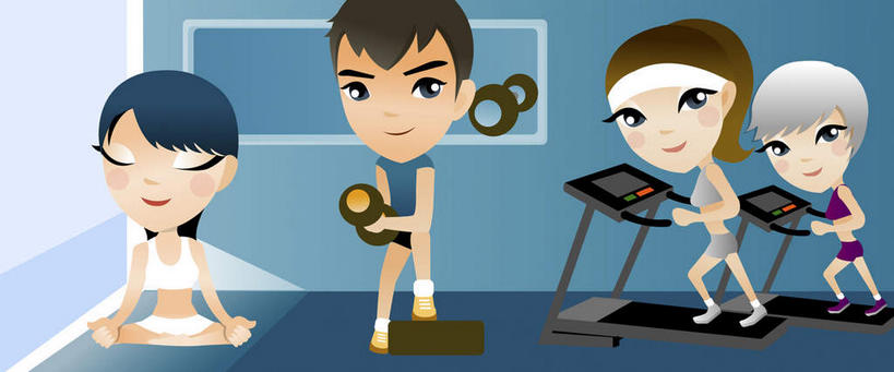 西方人,无人,四个人,坐,跑,闭眼,横图,插画,室内,白天,正面,锻炼,运动,数码,科技,哑铃,欧洲,欧洲人,阴影,服装,网络,墙,高光,几何,计算机图形,合成,图画,休闲装,运动器械,墙壁,墙面,画,衣服,休闲,休闲服,健身器械,服饰,电脑合成图,数码合成图,健身器材,漫画,写实,具体,具象,体育,男人,男性,年轻男性,年轻女性,女人,女性,白种人,闭眼睛,闭着眼,闭着眼睛,跑步,坐着,彩图,全身,健身,运动器材,跑步机