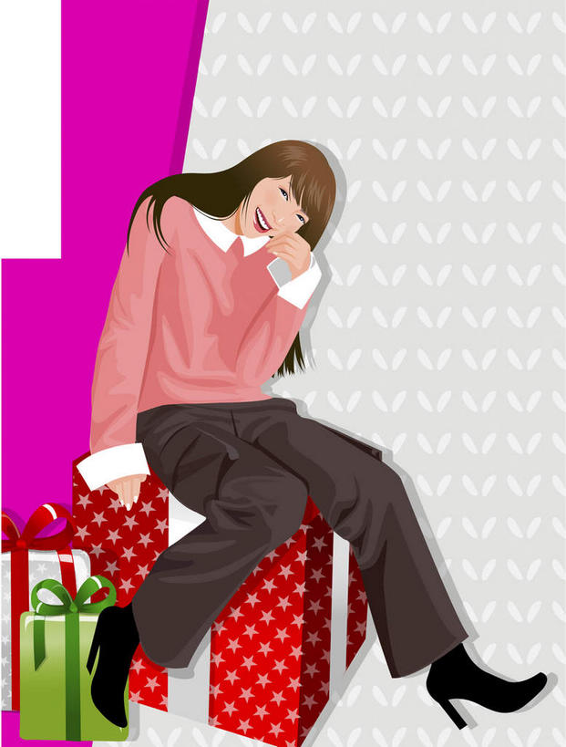 西方人,一个人,无人,坐,竖图,插画,室内,白天,正面,数码,科技,礼盒,礼物,欧洲,欧洲人,仅一个年轻女性,仅一个女性,仅一个人,一排,阴影,灰色背景,服装,整齐,网络,圆点,纸盒,高光,几何,计算机图形,合成,图画,注视,休闲装,盒子,画,排列,衣服,红色,绿色,黑色,包装盒,礼品盒,观察,看,休闲,休闲服,服饰,礼品,观看,电脑合成图,数码合成图,察看,队列,关注,漫画,写实,具体,具象,年轻女性,女人,女性,白种人,长发,坐着,彩图,全身