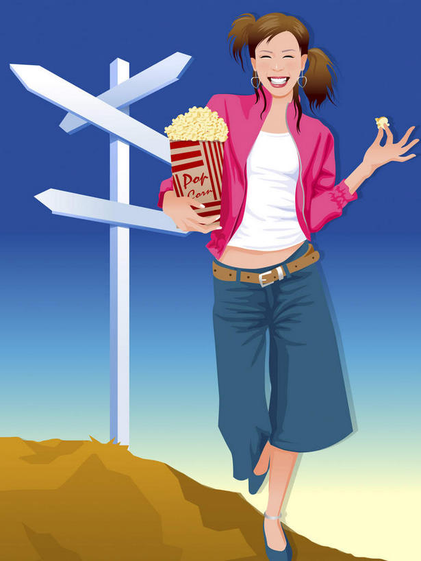 点心,西方人,一个人,无人,站,竖图,插画,室内,白天,正面,数码,科技,指示牌,欧洲,欧洲人,仅一个年轻女性,仅一个女性,仅一个人,阴影,服装,网络,标志,文字,食品,高光,几何,计算机图形,合成,图画,休闲装,方向,标识,画,食物,衣服,蓝色,蓝天,天空,零食,天,站着,休闲,休闲服,爆米花,服饰,晴朗,电脑合成图,数码合成图,漫画,垃圾食品,膨化食品,万里无云,写实,具体,具象,目的,零嘴,偏向,标的,年轻女性,女人,女性,白种人,晴空,晴空万里,站立,彩图,全身