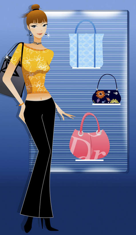 西方人,一个人,无人,站,竖图,插画,室内,白天,正面,数码,科技,欧洲,欧洲人,仅一个年轻女性,仅一个女性,仅一个人,阴影,服装,网络,包,皮包,高光,几何,计算机图形,合成,图画,注视,休闲装,货架,架子,画,衣服,观察,看,站着,休闲,休闲服,服饰,观看,单肩包,电脑合成图,数码合成图,察看,关注,陈列架,漫画,写实,具体,具象,超市货架,年轻女性,女人,女性,白种人,站立,半身,彩图