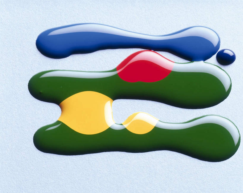 无人,横图,俯视,室内,特写,白天,白色背景,一排,许多,连接,花纹,条纹,艺术,整齐,空间,纹路,液体,斑点,长条,画,排列,黄色,红色,蓝色,绿色,摄影,影棚,颜料,涂料,水彩,队列,创作,想象,彩图,高角度拍摄,影棚拍摄,拍摄