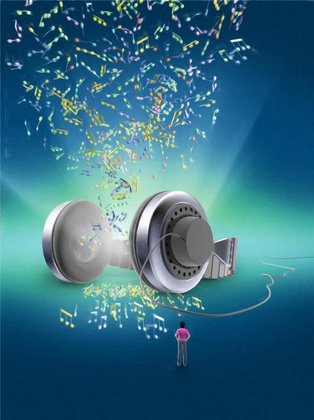 西方人,一个人,无人,竖图,插画,室内,白天,快乐,满意,幸福,数码,科技,欧洲,欧洲人,仅一个年轻女性,仅一个女性,仅一个人,阴影,蓝色背景,服装,梦幻,发光,光束,网络,音响,光亮,高光,几何,计算机图形,音乐,合成,图画,注视,休闲装,娱乐,画,背面,衣服,耳机,观察,看,享受,休闲,休闲服,放松,服饰,观看,电脑合成图,数码合成图,察看,舒适,享乐,未来,关注,发亮,音符,漫画,憧憬,写实,具体,具象,年轻女性,女人,女性,白种人,彩图,全身