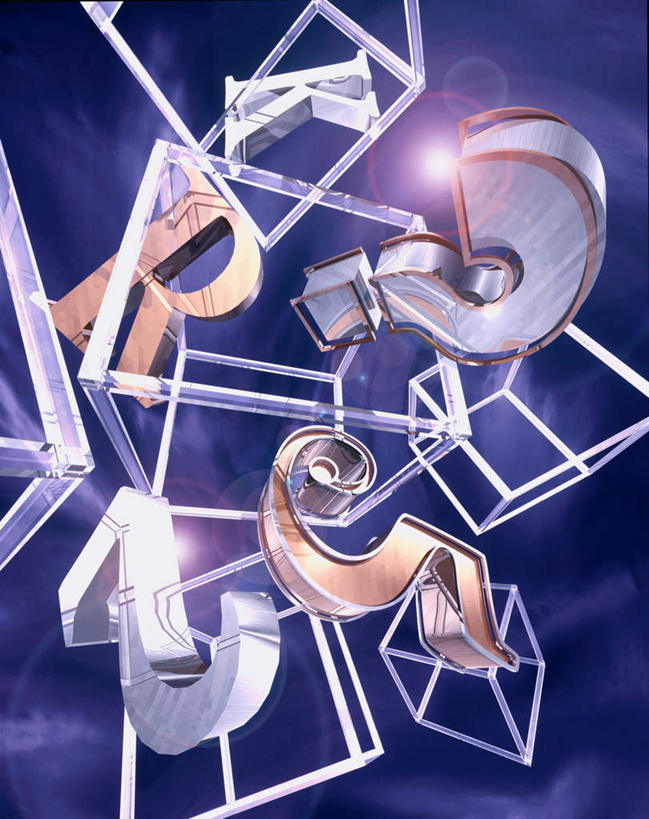 无人,交叉,竖图,室内,白天,正面,数码,科技,金属制品,许多,阴影,网络,金属,标志,数字,文字,字符,高光,几何,计算机图形,合成,标识,阿拉伯数字,交织,电脑合成图,数码合成图,问号,写实,具体,具象,相交,交集,穿插,彩图