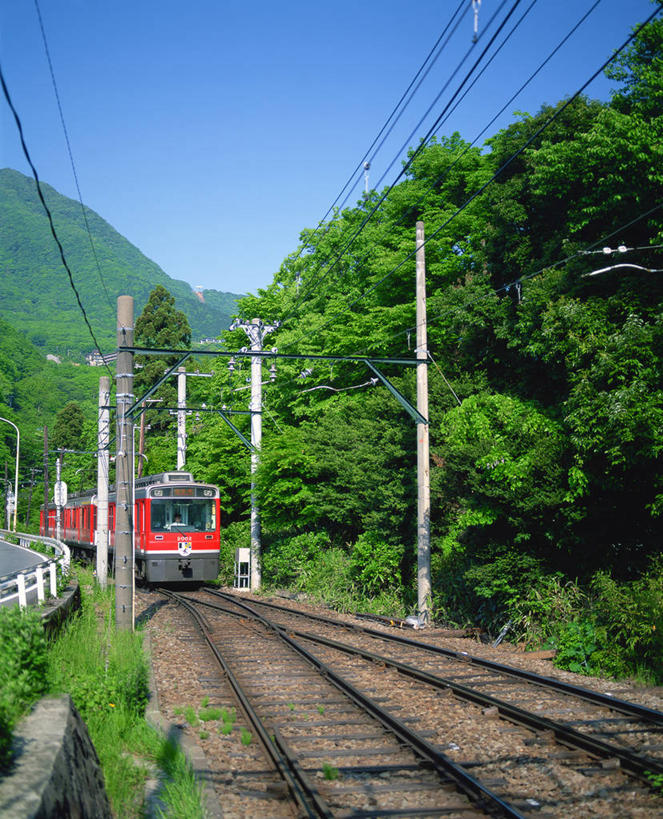 无人,竖图,室外,白天,正面,旅游,度假,石头,美景,森林,山,山脉,树林,植物,路,铁路,火车,神奈川,日本,亚洲,阴影,电力,光线,电线,电线杆,石子,线,影子,景观,山顶,山峰,电能,轨道,交通,铁轨,山峦,神奈川县,线路,娱乐,车,树,树木,蓝色,绿色,蓝天,天空,阳光,自然,交通工具,群山,天,享受,休闲,景色,放松,运输,生长,晴朗,成长,电,电源,自然风光,载具,能量,东亚,沉积岩,本州,万里无云,关东地方,本州岛,日本国,颠峰,极峰,水成岩,石块,岩石,晴空,晴空万里,彩图,箱根町,足柄下郡