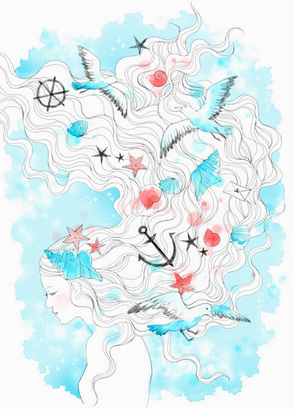 东方人,一个人,无人,闭眼,竖图,插画,室内,白天,白色背景,正面,机器,数码,仪器,科技,海浪,海洋,海鸟,海鸥,海星,鸟,亚洲,仅一个年轻女性,仅一个女性,仅一个人,阴影,网络,鸟类,浪花,星星,海螺,高光,几何,计算机图形,合成,图画,黄种人,设备,海洋生物,画,海水,动物,方向盘,驾驶,行驶,星形,生物,软体动物,峨螺,电脑合成图,数码合成图,控制,合成图,水生动物,水生物,漫画,五角形,海景,海底动物,写实,具体,具象,船锚,棘皮动物门,年轻女性,女人,女性,亚洲人,大海,风浪,海,海水的波动,近岸浪,涌浪,星鱼,五角星,闭眼睛,闭着眼,闭着眼睛,半身,彩图