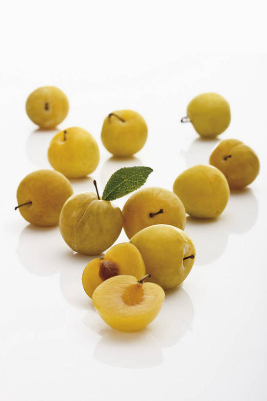 无人,竖图,俯视,室内,特写,白天,白色背景,餐桌,桌子,李子,水果,叶子,许多,阴影,新鲜,反射,影子,生食,食品,果实,绿叶,很多,食物,黄色,嫩叶,摄影,有机食品,绿色食品,影棚,餐台,布拉斯李,黄香李,叶,叶片,彩图,高角度拍摄,影棚拍摄,拍摄