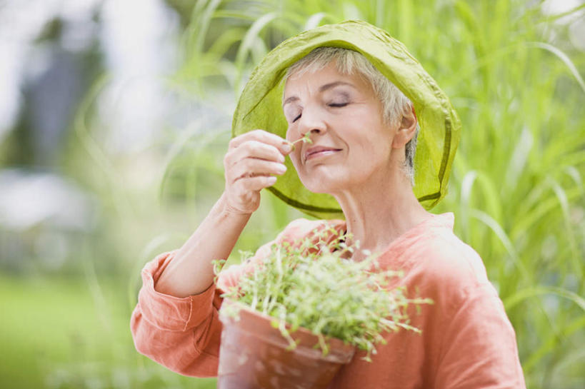 西方人,脸,头,脸颊,一个人,站,闭眼,笑,微笑,横图,室外,特写,白天,正面,草地,草坪,植物,帽子,欧洲,欧洲人,仅一个女性,仅一个人,握,阴影,服装,朦胧,模糊,光线,盆栽,影子,盆景,拿,拿着,休闲装,闻,肩膀,草,树,树木,衣服,绿色,阳光,自然,遮阳帽,站着,仅一个中年女性,休闲,休闲服,橙色,握着,服饰,生长,成长,嗅,女人,女性,中年女性,白种人,头部,脸部,脸蛋,面部,闭眼睛,闭着眼,闭着眼睛,站立,半身,彩图