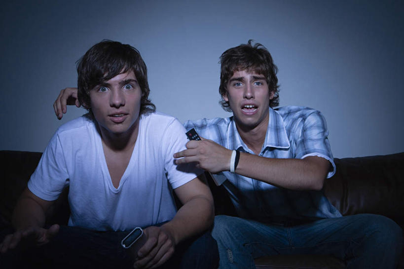 西方人,两个人,伙伴,朋友,客厅,坐,横图,室内,白天,正面,友谊,沙发,欧洲,欧洲人,握,阴影,服装,反射,影子,墙,拿,拿着,注视,休闲装,墙壁,墙面,衣服,遥控器,观察,看,休闲,休闲服,握着,服饰,观看,害怕,察看,起居室,恐怖,胆怯,关注,布艺沙发,可怕,可骇,畏惧,客堂,恐惧,友情,男人,男性,年轻男性,白种人,坐着,半身,彩图