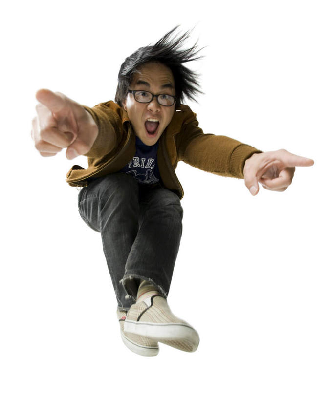 东方人,一个人,跳,竖图,室内,白天,白色背景,正面,亚洲,仅一个男性,仅一个人,弯腰,指,阴影,服装,惊讶,反射,眼镜,影子,半空,注视,休闲装,黄种人,方向,仅一个年轻男性,衣服,观察,看,手势,张嘴,休闲,休闲服,摄影,服饰,影棚,观看,惊奇,察看,指向,食指,关注,近视眼镜,张大嘴巴,弯身,男人,男性,年轻男性,亚洲人,张开嘴,跳跃,彩图,全身,影棚拍摄,拍摄