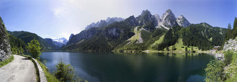 无人,横图,全景,室外,白天,正面,旅游,度假,湖,湖泊,美景,山,山脉,水,道路,路,公路,奥地利,欧洲,阴影,光线,影子,湖面,景观,山峰,水流,水面,云,云朵,交通,山峦,云彩,娱乐,蓝色,白云,蓝天,天空,阳光,自然,湖水,群山,天,享受,休闲,景色,放松,晴朗,自然风光,中欧,首府,萨尔斯堡,奥地利共和国,萨尔茨堡,萨尔茨堡州,萨尔茨卡默古特,晴空,马路,玩耍,彩图