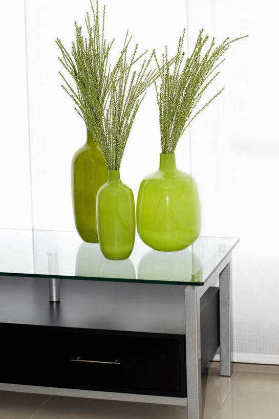 无人,竖图,室内,特写,白天,正面,智慧,桌子,花瓶,叶子,玻璃,艺术,装饰,陶瓷,绿叶,陶瓷制品,茶几,文化,玻璃制品,三个,绿色,插花,瓶子,嫩叶,华丽,修饰,插花艺术,点缀,创造,创作,想象,衬托,美观,雅致,雅观,叶,叶片,彩图