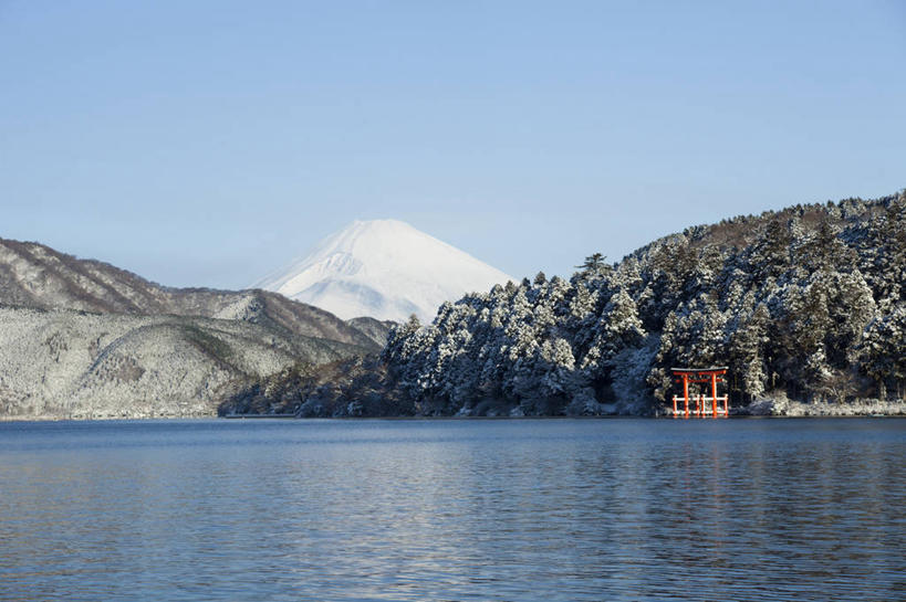 无人,横图,白天,旅游,度假,湖,美景,山,雪山,富士山,日本,鸟居,地形,景观,冬天,神奈川县,娱乐,风景,天空,自然,享受,休闲,景色,放松,摄影,宁静,自然风光,芦之湖,彩图,旅行