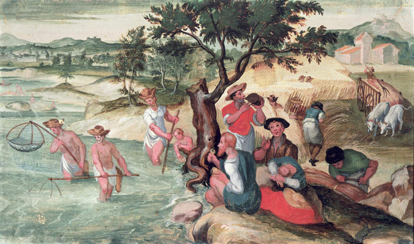 西方人,无人,伙伴,朋友,站,坐,横图,室内,白天,正面,垂钓,绘画,友谊,草地,草坪,河流,石头,山,山脉,水,植物,牛,帽子,油画,欧洲,欧洲人,服装,艺术,石子,河水,山峰,水流,云,云朵,山峦,许多人,古典,云彩,注视,休闲装,礼帽,文化,草,树,树木,衣服,蓝色,绿色,白云,蓝天,天空,自然,动物,工艺品,群山,天,观察,看,品味,站着,一群人,休闲,休闲服,家畜,服饰,牲畜,生长,渔网,晴朗,成长,观看,渔具,美术,察看,高雅,关注,抓捕,捕捞,鱼网,拉网,捕捞工具,美学,友情,男人,男性,中年男性,白种人,石块,岩石,晴空,站立,坐着,彩图,全身,钓鱼,垂纶