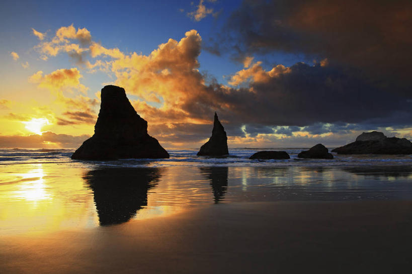 无人,横图,室外,白天,海洋,日落,美国,地形,云,地标建筑,摄影,宁静,太平洋,俄勒冈州,班顿,岩石,彩图,旅行