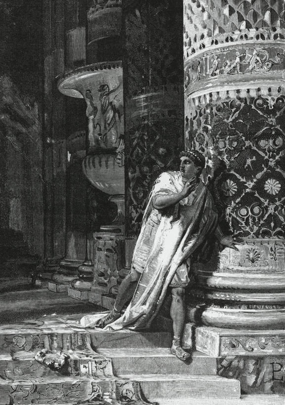 成年人,一个人,宫殿,竖图,黑白,室外,白天,仅一个男性,柱子,历史,古罗马,台阶,摄影,恐怖,古代文明,圣人,恐惧,传统服装