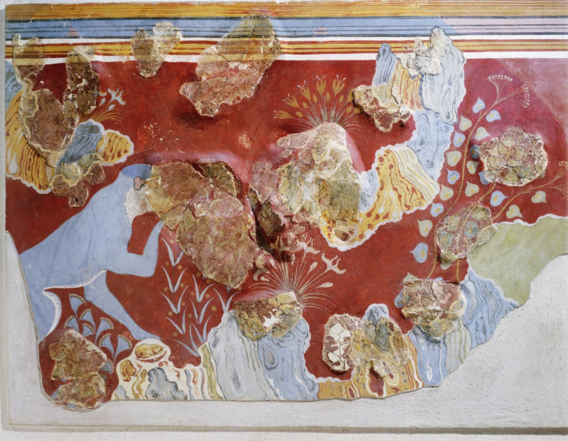 无人,横图,特写,白天,野生动物,希腊,围墙,历史,破坏,破损,花,自然,摄影,损坏,考古学,克里特岛,美术工艺,克诺塞斯,彩图,过去