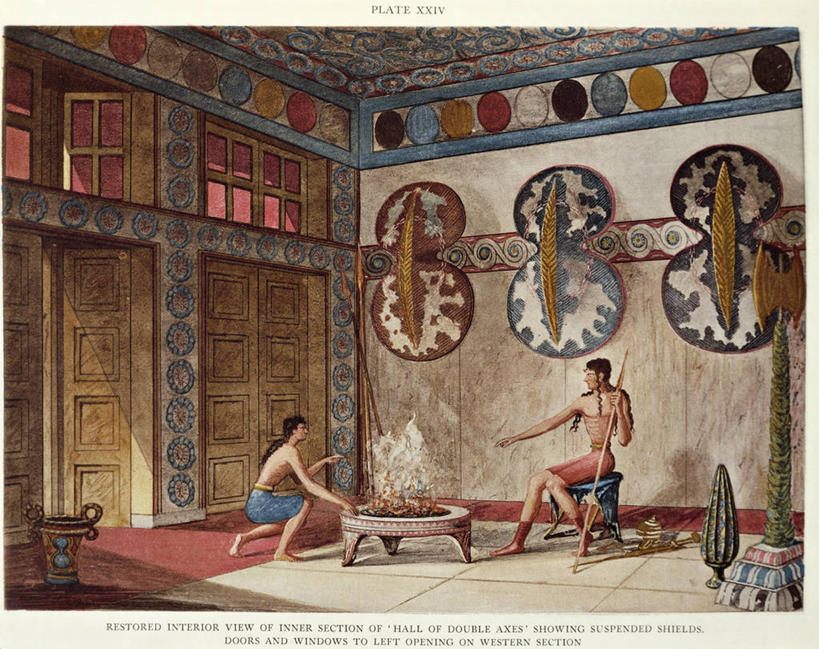 成年人,一个人,两个人,宫殿,坐,蹲,吸烟,横图,室内,白天,壁炉,希腊,仅一个男性,仅一个人,装饰,仅一个年轻男性,财富,摄影,英文字母,华贵,克里特岛,盾形徽章,克诺塞斯,男人,男性,年轻男性,年轻人,彩图,过去