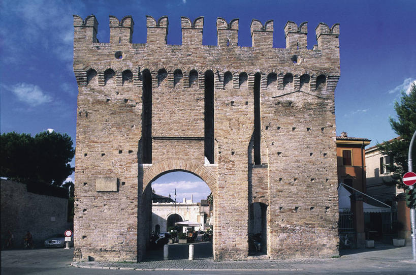 无人,横图,室外,白天,城市,建筑,意大利,欧洲,大门,云,城镇,拱门,树,天空,摄影,宁静,地中海文化,意大利文化,彩图,法诺