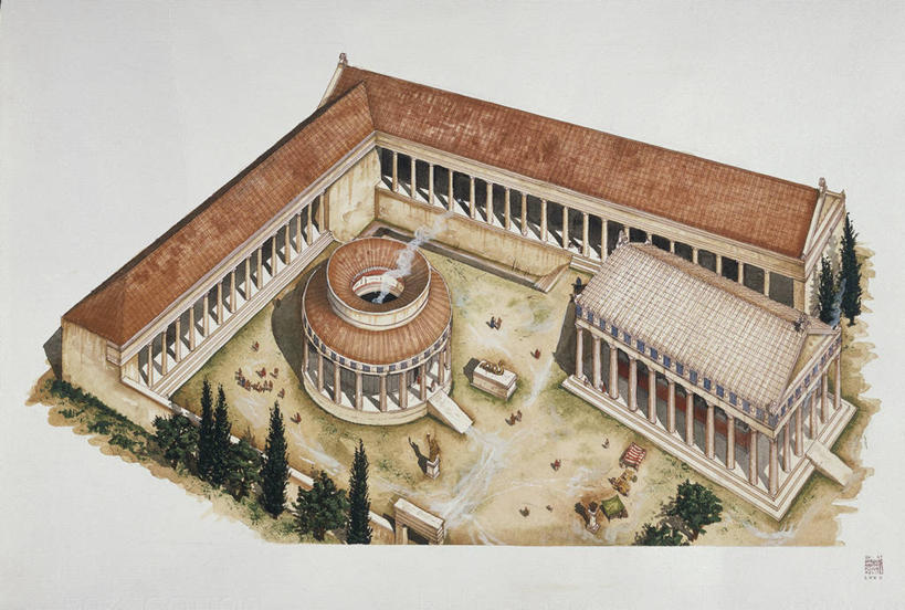 太阳穴,无人,横图,俯视,插画,室外,白天,数码,科技,建筑,希腊,阴影,神话,网络,柱子,庭院,高光,几何,计算机图形,合成,图画,历史,画,宗教,修理,考古学,电脑合成图,数码合成图,合成图,宗教建筑,南欧,希腊文化,修复,古典风格,漫画,希腊神话,宗教用品,写实,具体,具象,古希腊,古代文明,柱廊,埃皮达鲁斯,彩图,高角度拍摄,过去