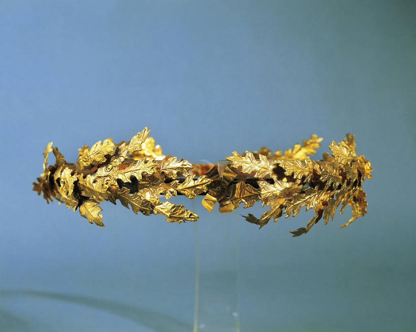 无人,横图,叶子,珠宝,灰色背景,历史,古代,一个,灰色,摄影,单个,古希腊,古代文明,橡树叶,美术工艺,彩图,影棚拍摄,过去,贵重宝石