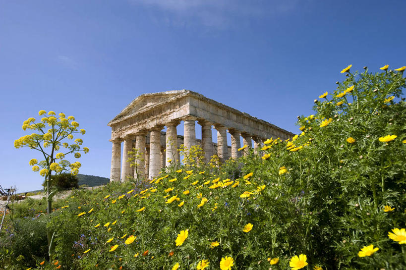 无人,横图,室外,白天,仰视,旅游,度假,花海,花圃,石头,名胜古迹,植物,标志建筑,地标,建筑,叶子,意大利,欧洲,一排,阴影,遗迹,整齐,盛开,光线,石子,影子,柱子,云,云朵,花蕾,云彩,古迹,文物,娱乐,建设,古建筑,废墟,花,花瓣,花朵,花卉,鲜花,排列,黄色,蓝色,绿色,白云,蓝天,天空,阳光,花丛,花束,花田,天,花苞,花蕊,享受,休闲,旅游胜地,放松,晴朗,西西里,队列,南欧,古文明,意大利共和国,西西里岛,特拉帕尼省,石块,岩石,晴空,彩图,低角度拍摄,卡拉塔菲米塞杰斯塔