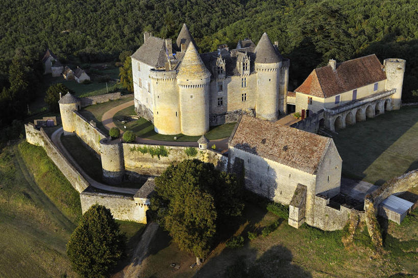 无人,家,横图,俯视,航拍,室外,白天,旅游,度假,草地,草坪,名胜古迹,森林,植物,标志建筑,地标,建筑,法国,欧洲,阴影,遗迹,光线,瓦片,影子,堡垒,城堡,房屋,屋顶,屋子,公寓,顶棚,瓦,古迹,文物,娱乐,建设,古建筑,洋房,楼房,住宅,草,树,树木,绿色,阳光,自然,享受,休闲,旅游胜地,放松,建造,生长,成长,西欧,要塞,鸟瞰,法兰西,古文明,屋瓦,法兰西共和国,阿基坦,法兰西第五共和国,多尔多涅省,亚魁当,阿基坦大区,设防,多尔多涅,彩图,高角度拍摄,房子,萨拉拉卡内达区,圣蒙当