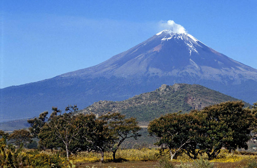 无人,横图,室外,白天,正面,旅游,度假,草地,草坪,火山,石头,美景,山,山脉,树林,植物,墨西哥,阴影,光线,石子,影子,景观,山峰,山峦,娱乐,草,树,树木,蓝色,绿色,蓝天,天空,阳光,自然,群山,天,享受,休闲,景色,放松,生长,晴朗,成长,北美,北美洲,自然风光,美洲,万里无云,普埃布拉州,普埃布拉,北亚美利加洲,亚美利加洲,墨西哥合众国,仙人掌王国,波波卡特佩特火山,活火山,石块,岩石,晴空,晴空万里,彩图