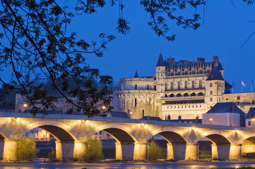 无人,横图,室外,夜晚,正面,旅游,度假,河流,名胜古迹,树林,水,植物,标志建筑,地标,建筑,路灯,桥梁,照明,法国,欧洲,阴影,波纹,遗迹,光线,影子,堡垒,城堡,河水,水流,桥,灯光,涟漪,古迹,文物,娱乐,建设,古建筑,石桥,拱桥,灯,树,树木,蓝色,绿色,倒影,蓝天,水纹,天空,自然,波浪,天,享受,休闲,旅游胜地,放松,拱形,生长,成长,人行桥,石拱桥,照亮,倒映,照明设备,西欧,要塞,法兰西,古文明,法兰西共和国,水晕,法兰西第五共和国,反照,设防,安德尔.卢瓦尔省,中央大区,昂布瓦斯,彩图,昂布瓦斯城堡