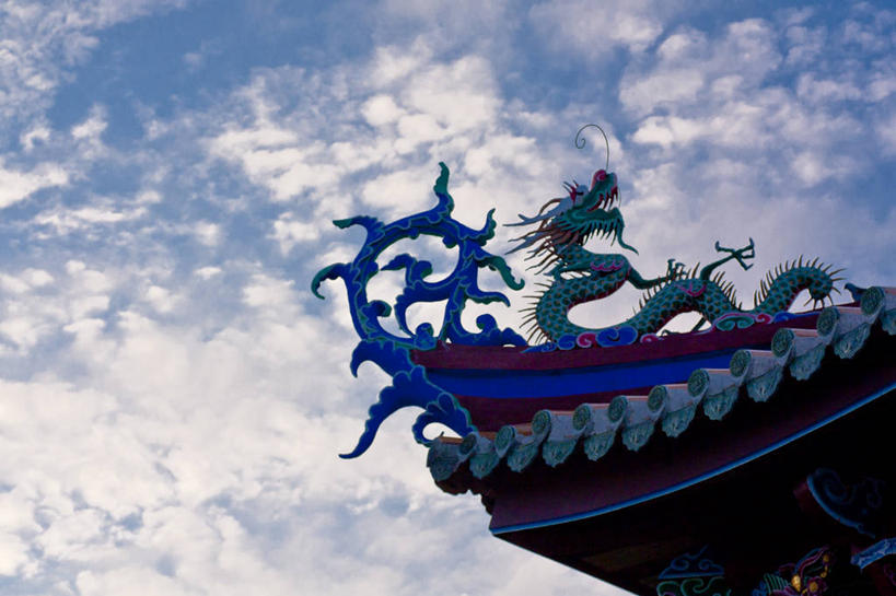 无人,横图,室外,白天,建筑,雕塑,台湾,龙,屋顶,云,首都,顶部,天空,自然,摄影,宗教,部分,台北,彩图,传统文化