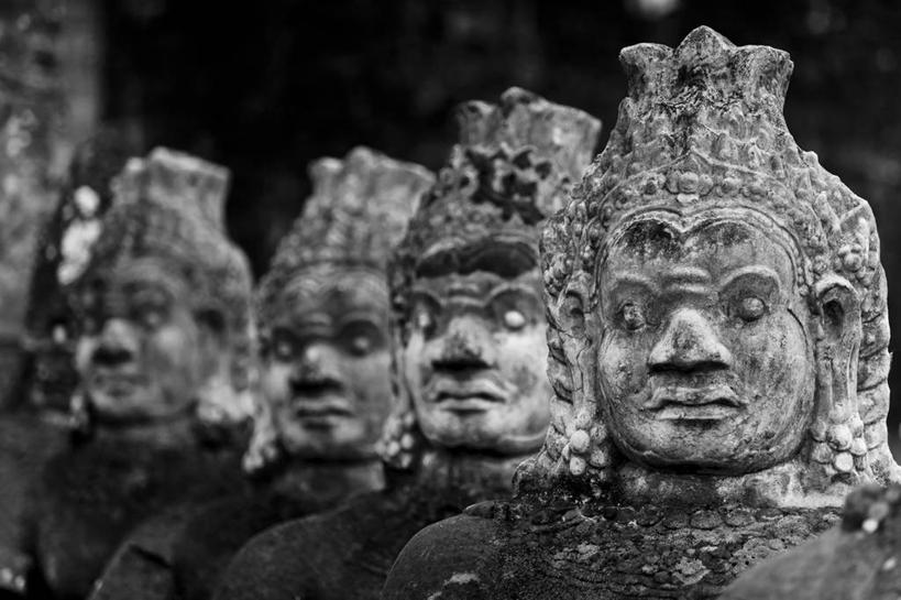 无人,横图,黑白,室外,特写,白天,柬埔寨,一排,神话,整齐,标志,雕像,符号,历史,标识,排列,地标建筑,摄影,队列,吴哥寺,性别符号,古代文明,灵性,大吴哥城,美术工艺,吴哥,男性符号,柬埔寨文化