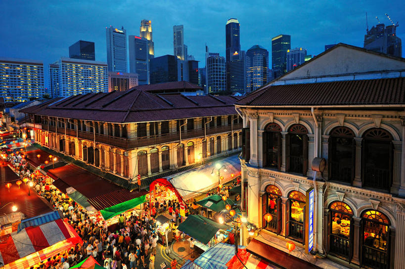 横图,俯视,室外,夜晚,夜生活,城市,建筑,新加坡,春节,庆祝,唐人街,市场,天空,摄影,照亮,彩图,高角度拍摄,传统节日