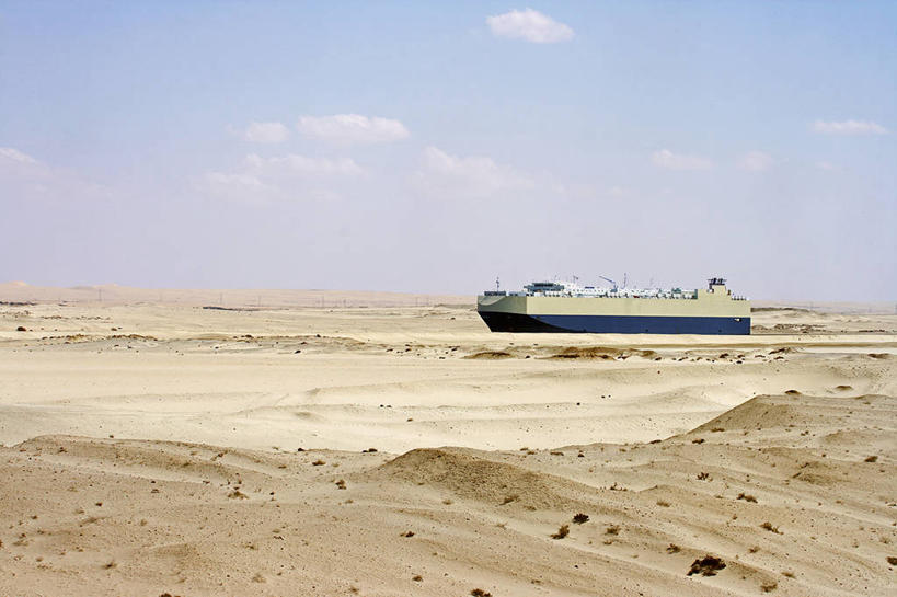 无人,横图,室外,白天,沙漠,埃及,沙子,地平线,水平线,云,天空,自然,运输,摄影,中东,苏伊士运河,彩图