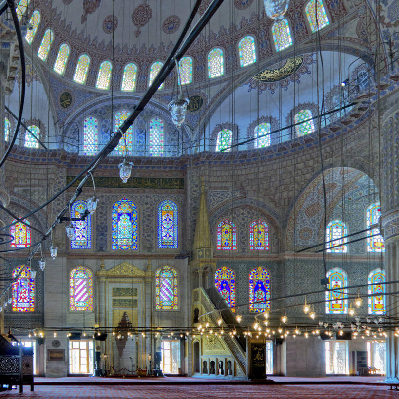 无人,方图,室内,白天,建筑,欧洲,拱门,摄影,照亮,伊斯兰教,圆顶建筑,清真寺,水晶吊灯,伊斯坦布尔,蓝色清真寺,彩色玻璃,彩图