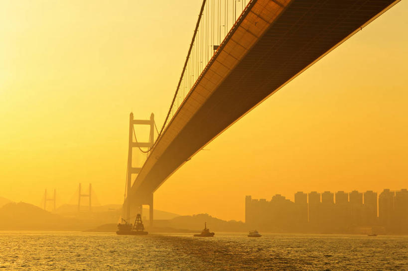 无人,横图,室外,度假,海洋,美景,日落,天际线,雾,城市风光,城市,建筑,船,香港,景观,天气,联系,娱乐,天空,享受,休闲,景色,放松,运输,摄影,吊桥,东南亚,彩图,青马大桥