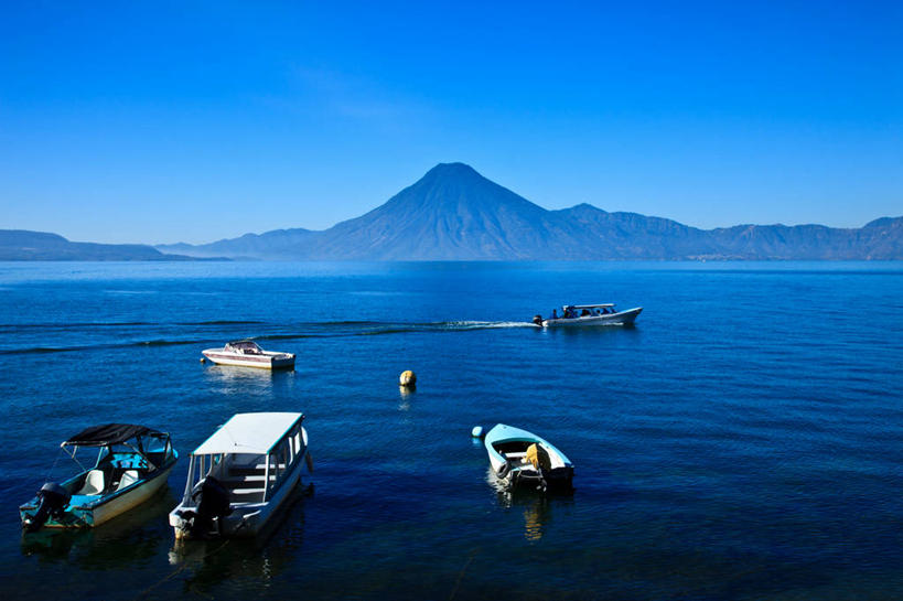 无人,横图,室外,白天,海洋,山脉,船,危地马拉,自然,船尾波,运输,摄影,宁静,万里无云,彩图