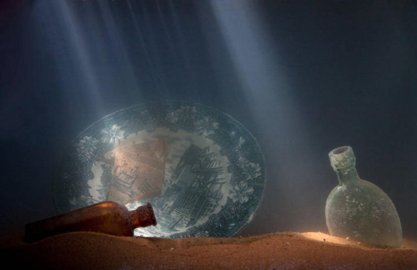 无人,横图,白天,水下,日光,英国,沙子,盘子,瓶子,摄影,宁静,下降,彩图