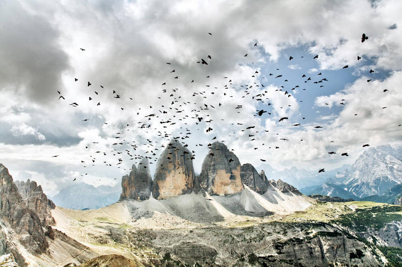 无人,横图,室外,白天,野生动物,意大利,欧洲,一群,许多,鸟类,云,很多,半空,飞,风景,天空,自然,摄影,南欧,意大利共和国,特伦蒂诺.上阿迪杰大区,多洛米蒂山脉,岩石,彩图,塞斯托