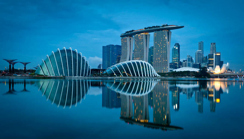 无人,横图,室外,城市,建筑,新加坡,反射,云,海湾,首都,天空,黄昏,摄影,宁静,照亮,圆顶建筑,海峡,新加坡市,彩图