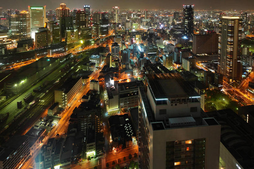 无人,横图,俯视,航拍,室外,夜晚,度假,美景,天际线,城市风光,城市,建筑,摩天大楼,日本,日本文化,景观,娱乐,现代,风景,享受,休闲,景色,放松,摄影,照亮,鸟瞰,发展,大阪府,梅田,彩图,高角度拍摄