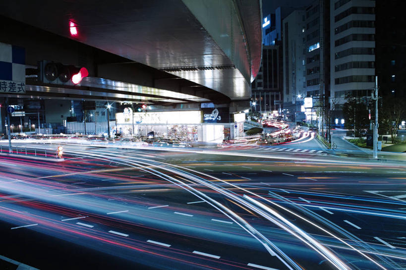 无人,横图,室外,夜晚,长时间曝光,城市,路,东京,日本,路标,首都,中央区,运输,摄影,照亮,彩图