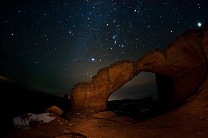 无人,横图,室外,夜晚,美国,星星,风景,天空,摄影,宁静,岩层,拱门国家公园,犹他,岩石,彩图,摩押