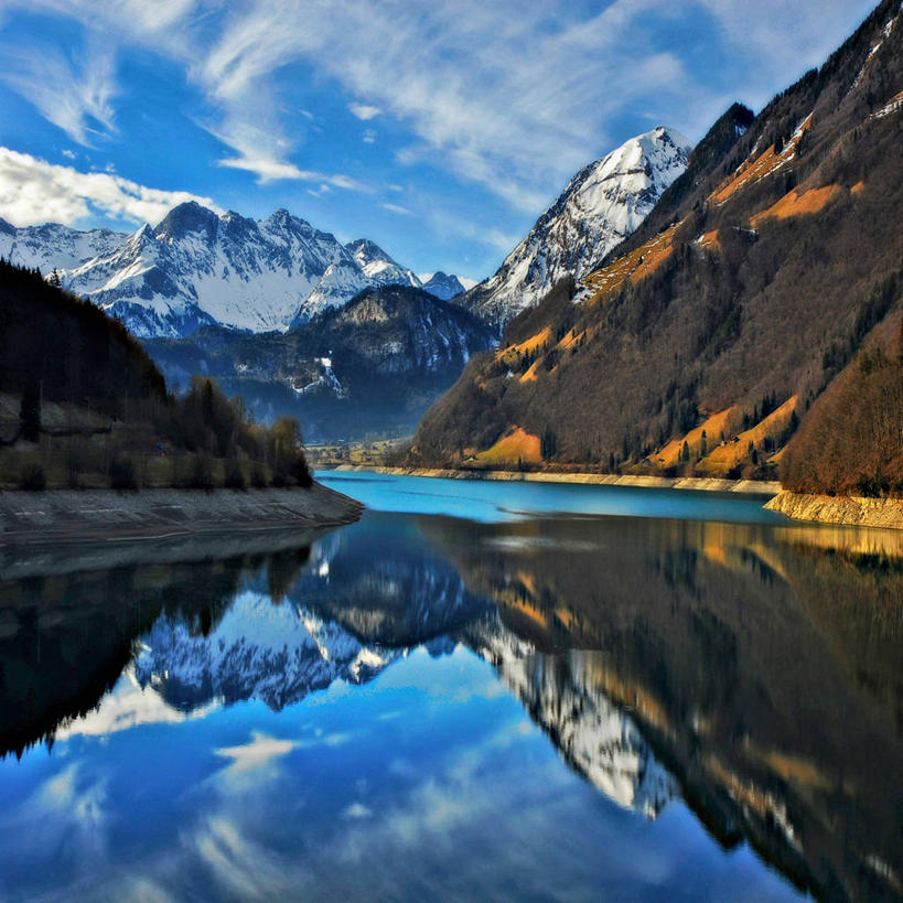 山,山脉,水,雪山,瑞士,对称,反射,地形,景观,山顶,宏伟,娱乐,风景