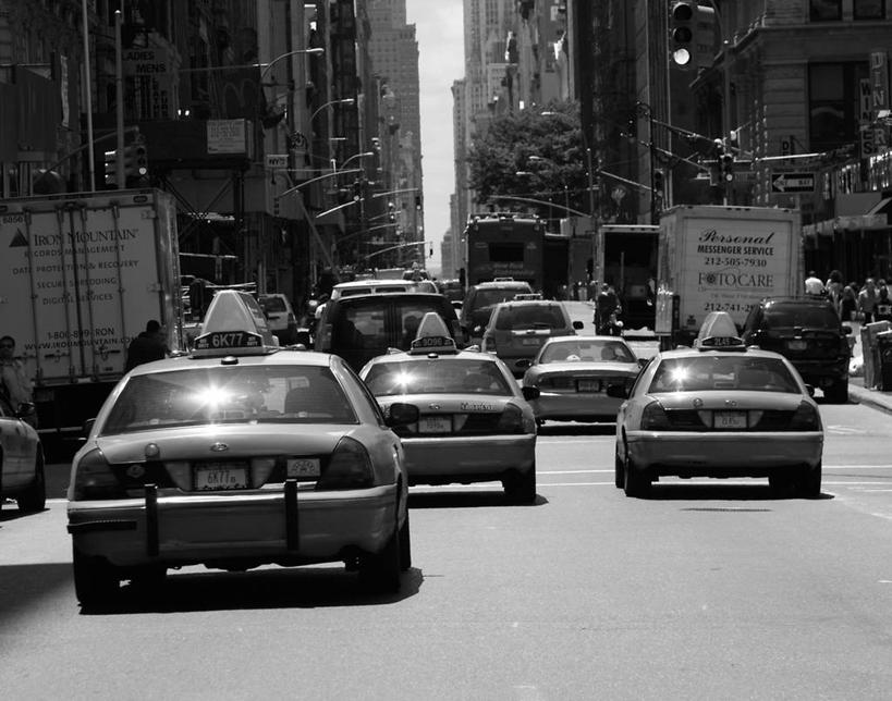 无人,横图,黑白,室外,白天,城市,路,出租车,汽车,纽约,美国,机动车,交通,运输,摄影,纽约州,旅行