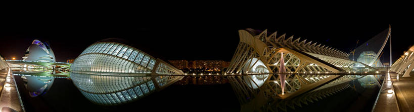 无人,横图,全景,室外,夜晚,建筑,西班牙,反射,光亮,现代,摄影,照亮,圆顶建筑,伊比利亚半岛,巴伦西亚省,旅行,艺术科学城