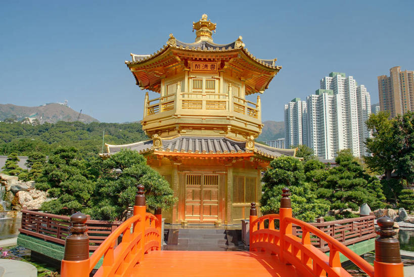 无人,横图,室外,白天,城市,建筑,香港,庭院,院子,树,天空,摄影,宗教,佛教,中国文化,万里无云,九龙半岛,灵性,旅行