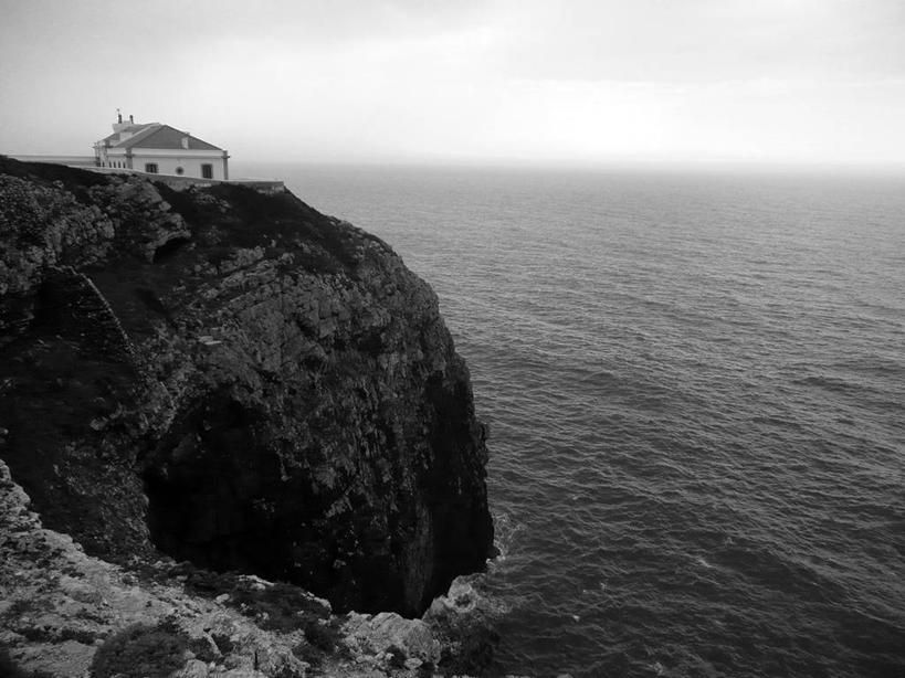 无人,横图,黑白,室外,白天,海洋,葡萄牙,房屋,水平线,悬崖,摄影,宁静,怪异,岩石,旅行
