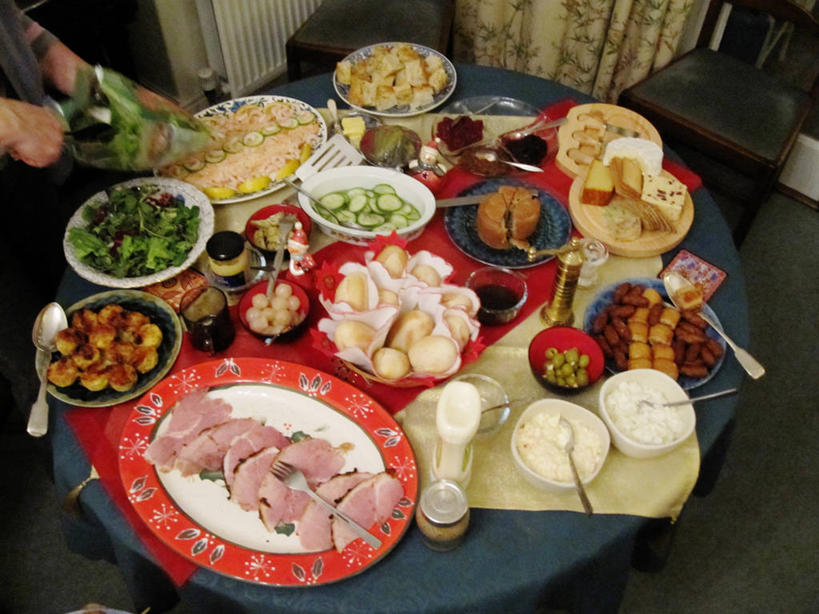 无人,横图,俯视,室内,餐桌,餐具,英国,圣诞节,丰富,饭厅,沙拉,食品,蘸料,饮食,桌布,摄影,多样,约克郡,彩图,高角度拍摄,传统文化