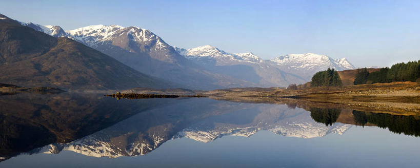 无人,横图,全景,室外,旅游,度假,美景,山,雪山,英国,对称,景观,黎明,宏伟,娱乐,苏格兰,风景,自然,享受,休闲,景色,放松,摄影,宁静,协调,自然风光,万里无云,苏格兰高地,彩图