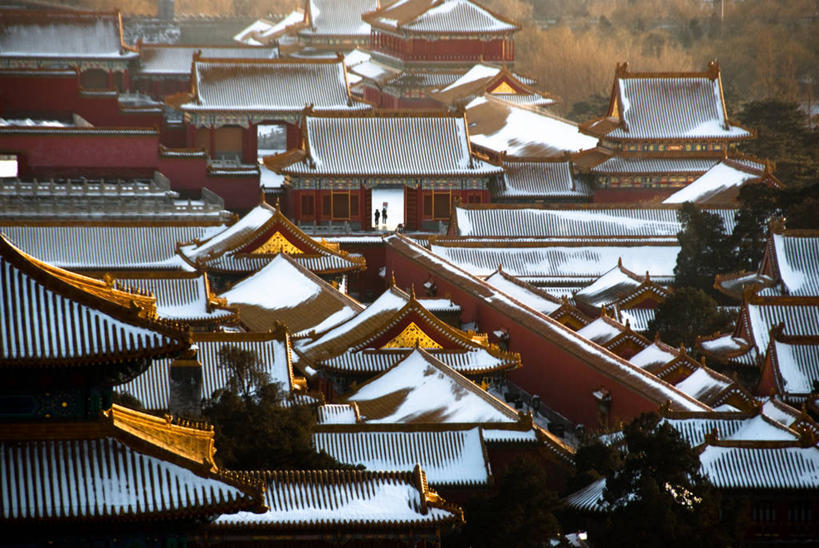 无人,故宫,横图,俯视,室外,白天,雪,建筑,北京,屋顶,首都,宝塔,摄影,中国文化,彩图,高角度拍摄